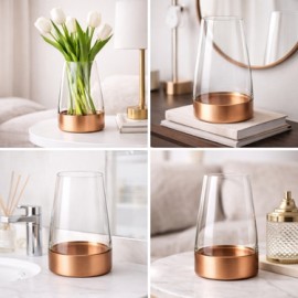 Bakır Detaylı Cam Vazo