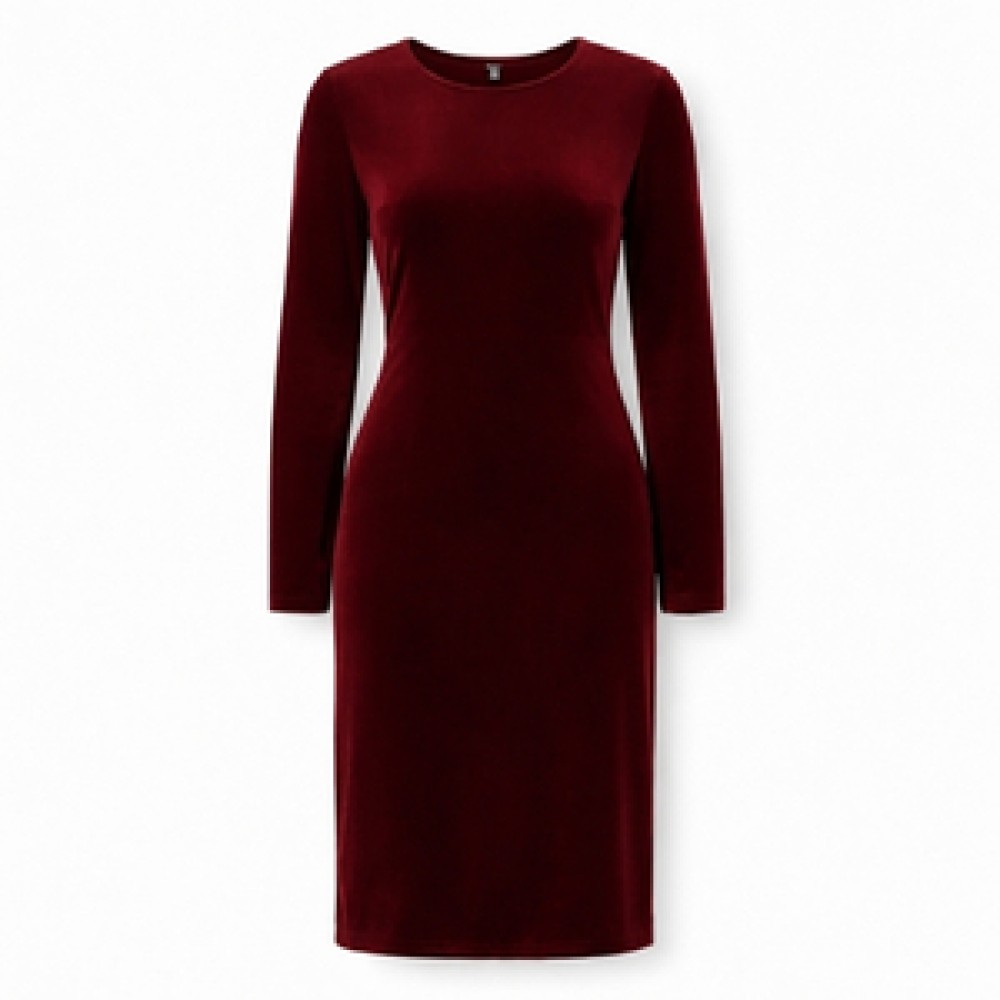 Bordo Kadife Şık Elbise