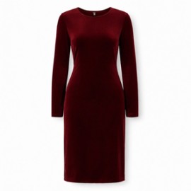 Bordo Kadife Şık Elbise