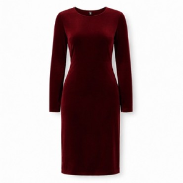 Bordo Kadife Şık Elbise