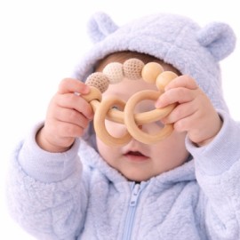 Doğal Ahşap & Organik Kumaş Bebek Çıngırak