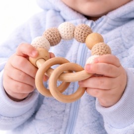 Doğal Ahşap & Organik Kumaş Bebek Çıngırak