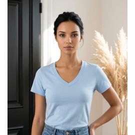 Basic Blue V-Neck T-Shirt – Mavi V Yaka Kadın Tişört