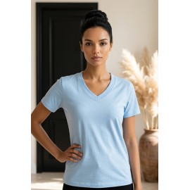Basic Blue V-Neck T-Shirt – Mavi V Yaka Kadın Tişört