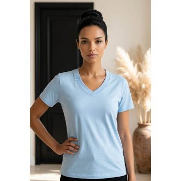 Basic Blue V-Neck T-Shirt – Mavi V Yaka Kadın Tişört