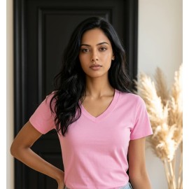 Basic Pink V-Neck T-Shirt – Pembe V Yaka Kadın Tişört