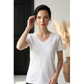 Basic V-Neck White T-Shirt – Basic V Yaka Beyaz Kadın Tişört