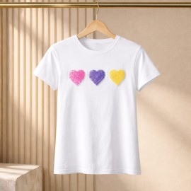 Color Hearts Sequin T-Shirt – Renkli Payet Kalp Detaylı Kadın Tişört
