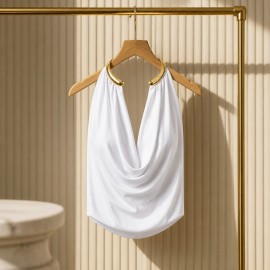 Golden Ring Halter Blouse - Altın Halka Detaylı Be..