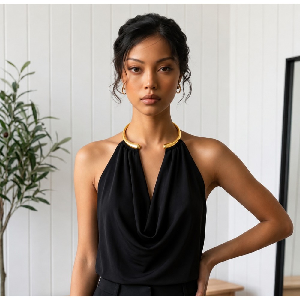 Golden Ring Halter Blouse - Altın Halka Detaylı Kadın Bluz