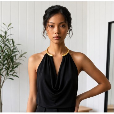 Golden Ring Halter Blouse - Altın Halka Detaylı Kadın Bluz