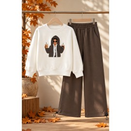 Kahve Molası 3D Aplikeli Kız Çocuk Kışlık Takım | Coffee Break 3D Applique Girls' Winter Set