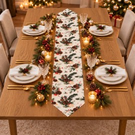 Kozalak ve Çam Dalı Desenli Çift Taraflı Runner 180 × 40 cm | Pinecone & Pine Branch Runner