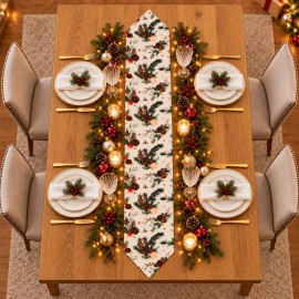 Kozalak ve Çam Dalı Desenli Çift Taraflı Runner 180 × 40 cm | Pinecone & Pine Branch Runner