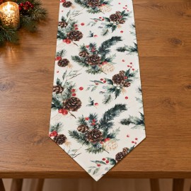 Kozalak ve Çam Dalı Desenli Çift Taraflı Runner 180 × 40 cm | Pinecone & Pine Branch Runner