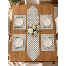 Gri Krem Desenli 5 Parça Runner ve Amerikan Servis Takımı | Grey & Cream Runner and Placemat Set