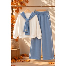 Mavi Şal Detaylı Kız Çocuk Kışlık Takım | Girls' Winter Set with Blue Shawl Detail