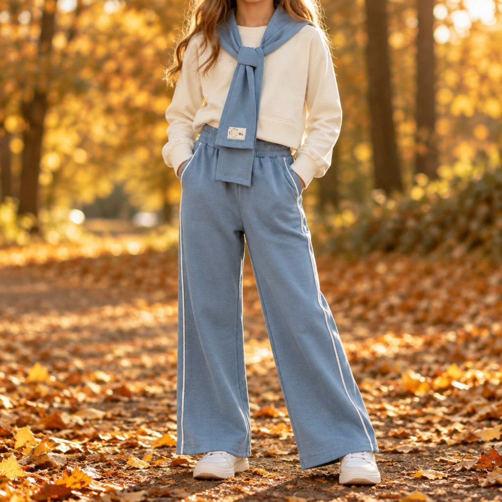 Mavi Şal Detaylı Kız Çocuk Kışlık Takım | Girls' Winter Set with Blue Shawl Detail