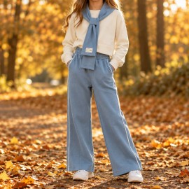 Mavi Şal Detaylı Kız Çocuk Kışlık Takım | Girls' Winter Set with Blue Shawl Detail