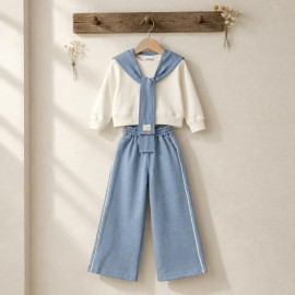 Mavi Şal Detaylı Kız Çocuk Kışlık Takım | Girls' Winter Set with Blue Shawl Detail