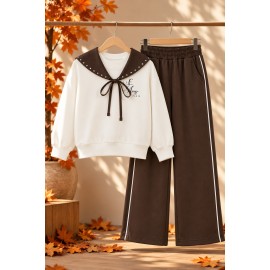 Paris Esintisi Taş Detaylı Fiyonklu Kız Çocuk Kışlık Takım | Paris Breeze Rhinestone Bow Detail Girls' Winter Set