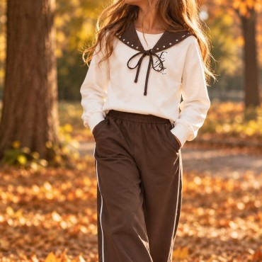 Paris Esintisi Taş Detaylı Fiyonklu Kız Çocuk Kışlık Takım | Paris Breeze Rhinestone Bow Detail Girls' Winter Set