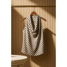 Polka Halter Blouse - Beyaz Siyah Puantiyeli Boyun..