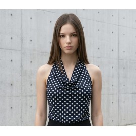 Polka Tie Halter Blouse - Siyah Puantiyeli Boyunda..