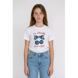Rhinestone Denim-Look Cherry Kids T-Shirt - Taşlı Kot Görünümlü Kiraz Çocuk T-Shirt