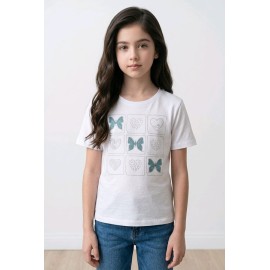 Rhinestone Heart & Bow Kids T-Shirt - Taşlı Kalp & Fiyonk Çocuk T-Shirt
