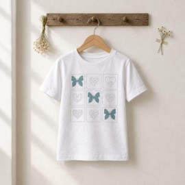 Rhinestone Heart & Bow Kids T-Shirt - Taşlı Kalp & Fiyonk Çocuk T-Shirt