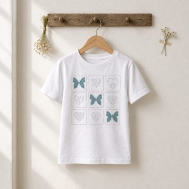 Rhinestone Heart & Bow Kids T-Shirt - Taşlı Kalp & Fiyonk Çocuk T-Shirt