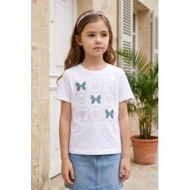 Rhinestone Heart & Bow Kids T-Shirt - Taşlı Kalp & Fiyonk Çocuk T-Shirt