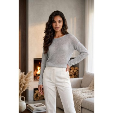 Silver Shimmer Sheer Knit Blouse / Gümüş Işıltılı Transparan Triko Bluz