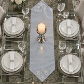 Taşlı Yıldız Detaylı Gri Tafta Saten Runner 40×140 cm | Silver Star Runner