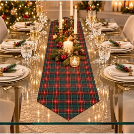 Kırmızı Yeşil Ekose Yılbaşı Runner 170 × 40 cm | Red & Green Plaid Christmas Table Runner