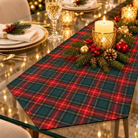 Kırmızı Yeşil Ekose Yılbaşı Runner 170 × 40 cm | Red & Green Plaid Christmas Table Runner