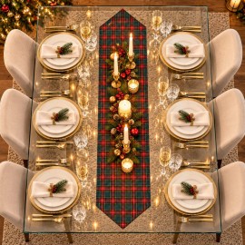 Kırmızı Yeşil Ekose Yılbaşı Runner 170 × 40 cm | Red & Green Plaid Christmas Table Runner