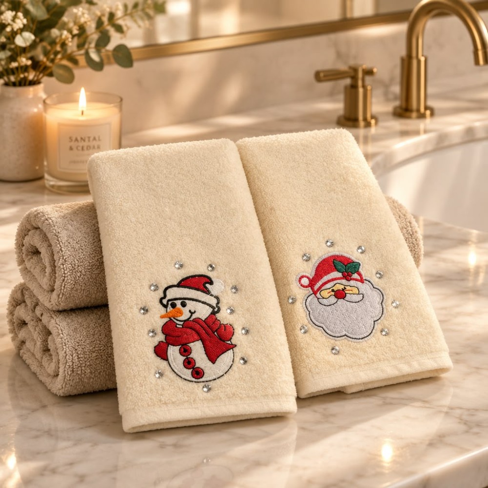 Yılbaşı Temalı 2'li Havlu Seti | Christmas Themed 2-Piece Hand Towel Set