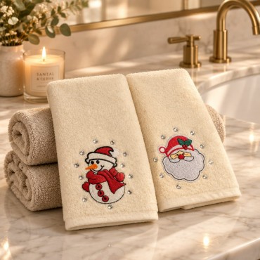 Yılbaşı Temalı 2'li Havlu Seti | Christmas Themed 2-Piece Hand Towel Set